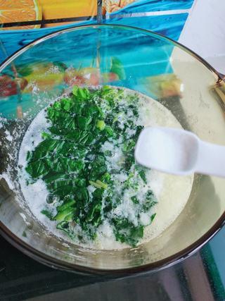 Chinese Yam, Spinach and Egg Soup step 8: Once boiling, add the chopped spinach and season with salt.