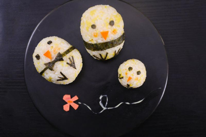 Cute Chick Rice Ball Bento finished dish