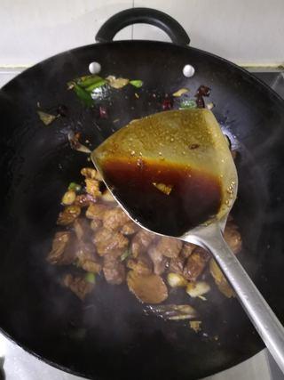 Braised Beef Brisket step 11: Add the light soy sauce.